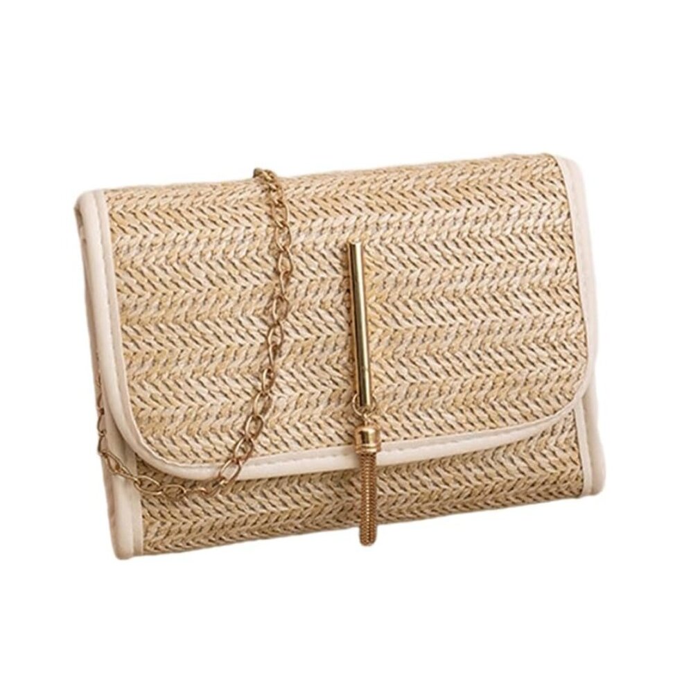 Small Straw Raffia Boho Summer Bag White Gold